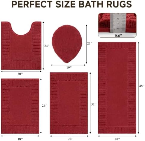 Pauwer Bathroom Rugs Set 5 Piece, Microfiber Bath Mat Set, Red - Image 2