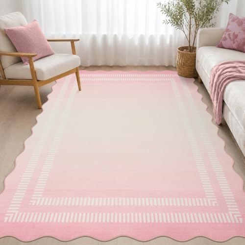 Washable Rugs 5x7, Non Slip Ombre Light Pink Rug for Bedroom Girls by Leccod