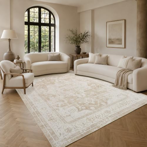 5x7 Area Rug for Living Room Vintage Neutral Washable Rugs - Image 2