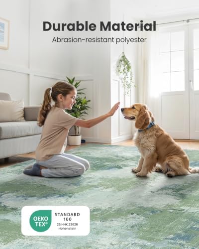 Amada 2x6 Modern Abstract Washable Area Rug for Entryway Green - Image 7