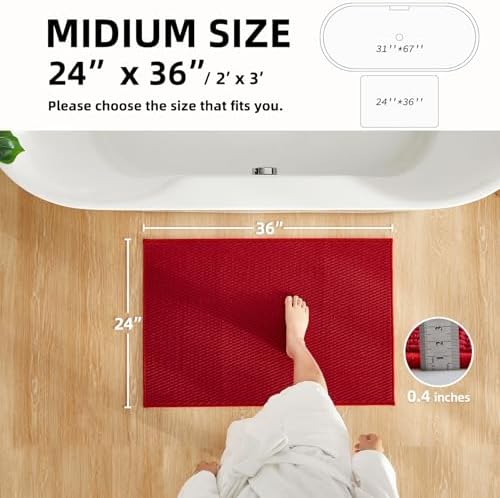 TYUU Christmas Bathroom Rugs Non Slip Washable, Super Absorbent Thin Bath Mat Quick Dry Low Pile Bathroom Rug, Red 24"x36" - Image 2