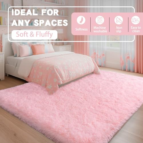4x6 Fluffy Pink Rug for Bedroom Girls Washable Non-Slip - Image 3