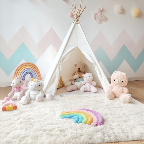 OLANLY 3x5 Machine Washable Small Bedside Rug, Soft Fluffy Shaggy Rugs for Living Room, Bedroom, Indoor Floor Carpet for Kids Girls and Boys, Preppy Dorms, Nursery, Home Decor Aesthetic, Ivory - Image 3
