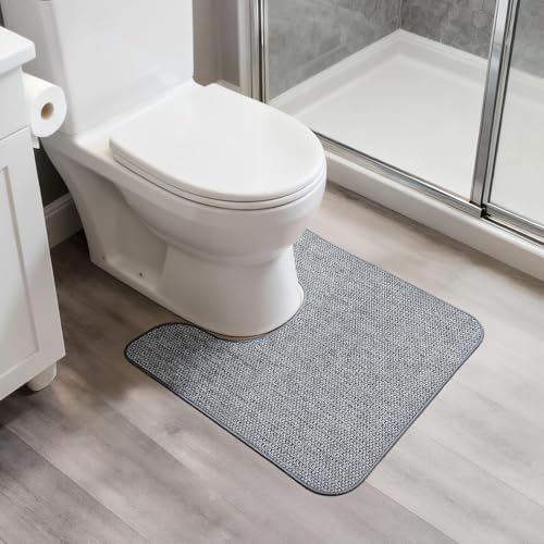 Bosap Toilet Rugs U Shaped Bathroom Rug,Machine Washable Non Slip Quick Dry Super Absorbent Ultra Thin Toilet Mats for Bathroom Toilet.Grey,1'8"x2'(20x24inch) by BosapDirect
