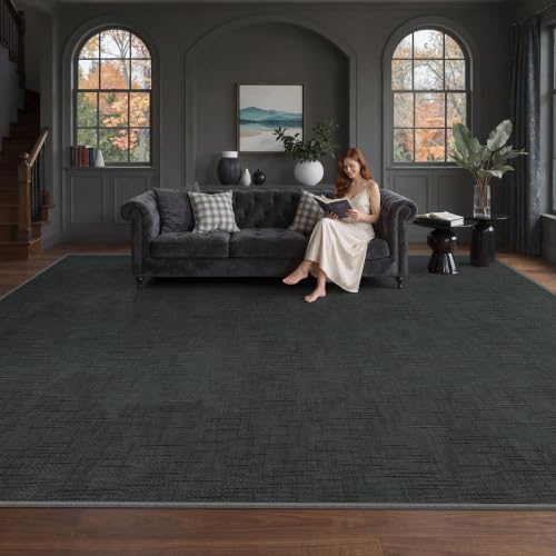 Valenrug 8x10 Area Rugs for Living Room, High-Low Pile Washable Rug, Black - Image 3