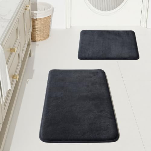 HUXMEYSON Bathroom Rugs Sets 2 Piece, Non-Slip & Quick Dry Bath Mat Set, Ultra Soft Velvet Bath Rugs for Bathroom, Toilet and Shower Floor, Dark Grey by HUXMEYSON