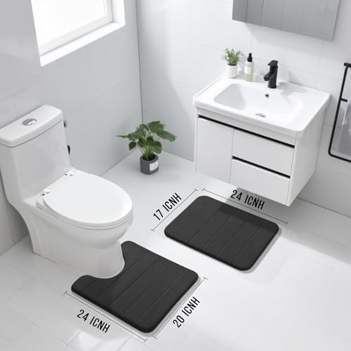 Yimobra Memory Foam Bathroom Mat Set, 24 x 17 & 24 x 20 in, Black - Image 2