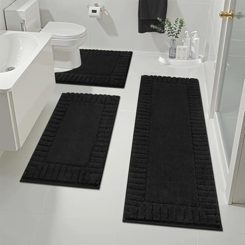 Pauwer Bathroom Rugs Sets 3 Piece, Microfiber Bath Mat Set, Black by Pauwer