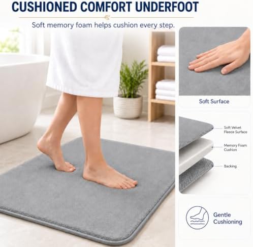 RUN HELIX Bathroom Rugs Sets 3 Piece, Soft Absorbent Memory Foam Bath Mats Set, Dry Fast Bath Mat, Machine Washable Bath Rug Set for Bathroom （Ash Gray） - Image 5