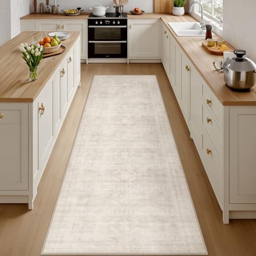 2'6''x10' Hallway Washable Runner Rug:Neutral Kitchen Carpet Beige by Luxturiy