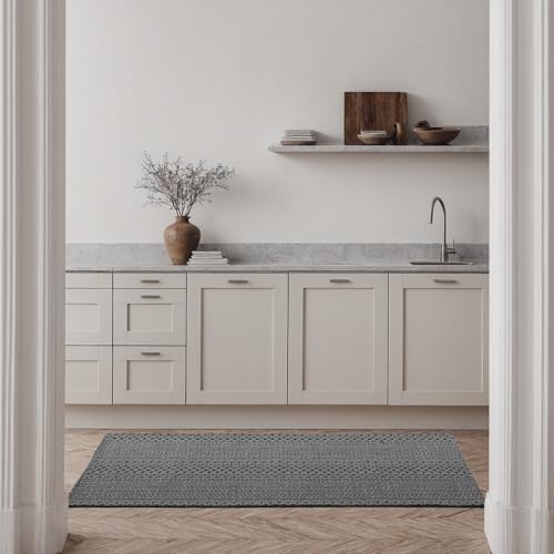 MatEssenz Kitchen Rugs, Kitchen Mats for Floor, Machine Washable Rugs 20"x30"+20"x48" Boho Style, Anti-Skid TPR Backing for Kitchen, Laundry, Durable, Easy Clean Spring & Everyday Use - Grey - Image 3
