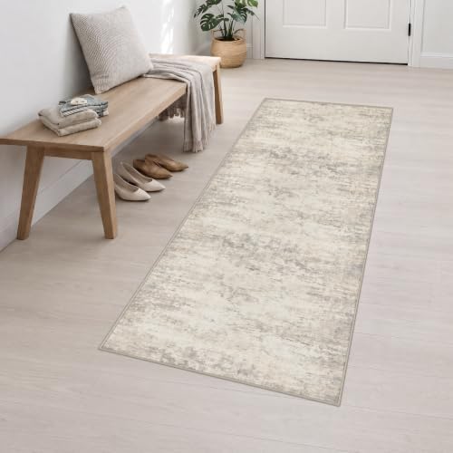 2.6x8 Washable Runner Rug：Modern Abstract Soft Carpet Brown Beige - Image 3