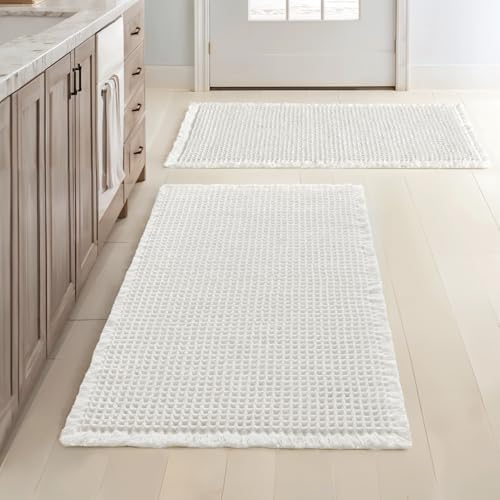 MIULEE Set of 2 Waffle Bathroom Rugs Boho Bath Mat White 24x36 Inch by MIULEE