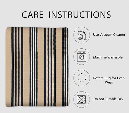 IOHOUZE 5x7 Striped Area Rug, Washable Indoor Outdoor, Black Tan - Image 5