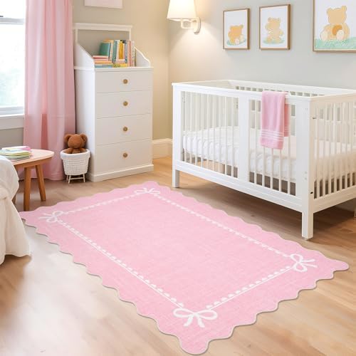 GarveeHome Scalloped Bow Rug 4x6 Washable Pink Rugs for Bedroom Living Room - Image 3