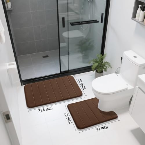 Yimobra Memory Foam Bathroom Mat Set, 31.5 x 20 & 24 x 20 in, Brown - Image 2
