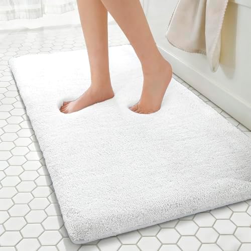 MINIDEAR Bathroom Rugs 47x20 Pure White - Thick Memory Foam Bath Mat, Ultra Soft & Plush Fluffy, Non-Slip, Quick Dry, Absorbent Washable Floor Mat for Tub, Toilet, Home Decor Accessories by MINIDEAR