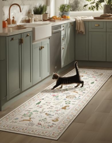 Machine Washable Kitchen Runner Rugs: 2'6"x8' Hallway Runner Non Slip Low Pile Soft Stain Resistant Carpet Runners for Hallways Indoor Entryway Kitchen Laundry Room Bedroom Farmhouse by palohom