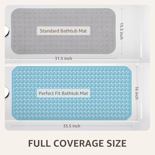 OTHWAY Bath Tub Shower Mat Non Slip, Bathtub Floor Liner Mats for Inside Shower Bathroom, Suction Cups and Drain Holes for Feet Scrubbing, Machine Washable, Soft on Feet, 35x16 Inch, Blue - Image 4