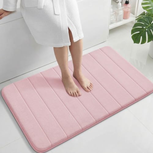 Yimobra Large Bath Mat 36"x24", Super Soft Quick Dry Memory Foam Bathroom Rug, Water Absorbent, Non Slip Backing Machine Washable for Tub Shower, Thick Comfort Support, Pink by Yimobra