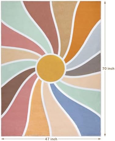 Topotdor Sun Rainbow Nursery Rugs,Colorful Boho Kids Rug Ultra Soft Washable Non Slip Area Rug for Bedroom Perschool Classroom,47"x70" - Image 2