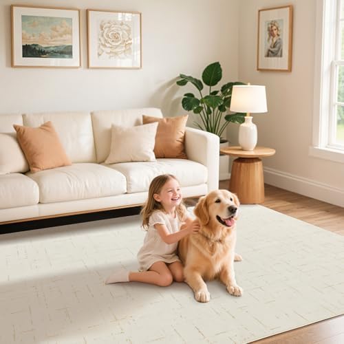 LIANLAM Washable Rug Area Rugs for Living Room - Stain Resistant Non-Slip Backing Boho Rug for Bedroom,Durable & Ultra-Thin Vintage Large Area Rug(4' x 6',White) - Image 4