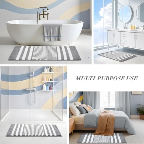 BSICPRO Bathroom Rugs Sets 2 Piece, Non Slip Striped Bath Mats, Light Grey - Image 4