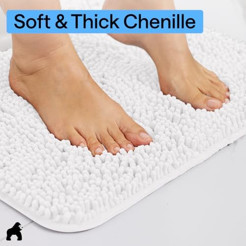 GORILLA GRIP Bath Rug Mat for Bathroom, Absorbent Chenille, 42x24 White - Image 4