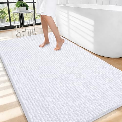 OLANLY Thick Chenille Large Bathroom Rugs 44x32, Absorbent Bath Mat, White by OLANLY