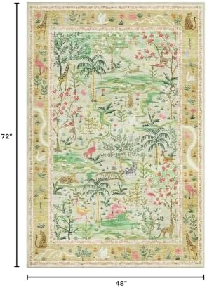 4x6 Whimsical Safari Nursery Area Rug Washable Non Slip Small Living Room Rugs Low Pile Animal Print Girs Bedroom Green Throw Carpet Forest Fairy Tale Area Rugs for Entry Kids Room, Sage Green - Image 2