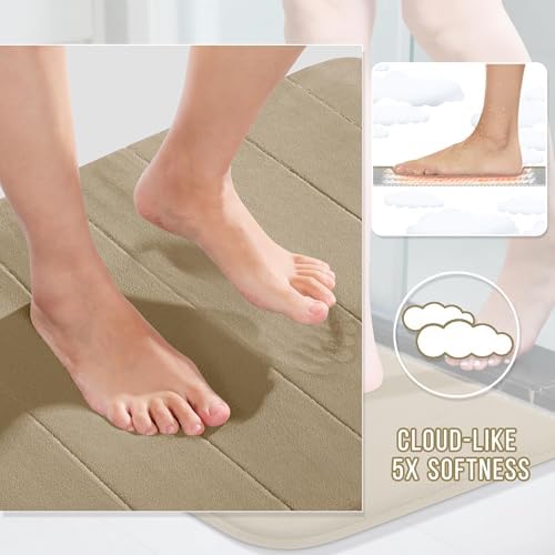 Yimobra Large Memory Foam Bathroom Mat Set, 44 x 24&24 x 17 in, Pale Khaki - Image 3