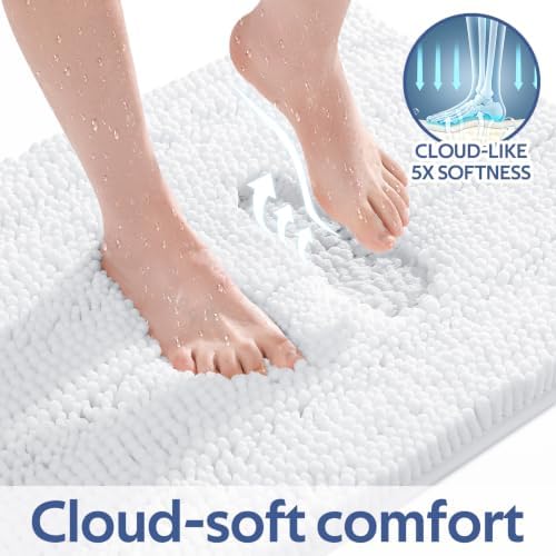 ACCUMTEK Striped White Bathroom Rug Set 3 Pieces Ultra Soft, Non Slip Chenille Toilet Mat, Absorbent Plush Shaggy Bath Mats for Bathroom, Bedroom, Kitchen, Ivory - Image 4