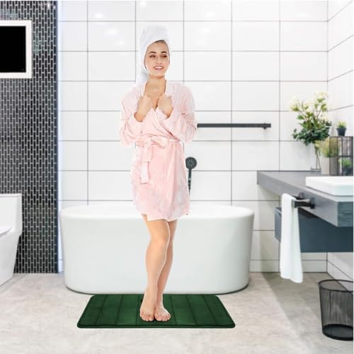 RUN HELIX Bath Mats for Bathroom Comfort Memory Foam Bath Rug Set 3 Piece Non-Slip Bathroom Mats,Absorbent Shaggy Rugs Super Soft U-Shaped Toilet Rug,Bathroo Carpets for Batoom,Tub,Shower,Dark Green - Image 2