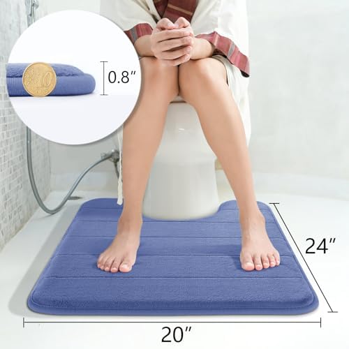 Yimobra Memory Foam Toilet Bath Mat U-Shaped, Soft and Comfortable, Super Water Absorption, Non-Slip, Thick, Machine Wash and Easier to Dry for Bathroom Commode Contour Rug, 24 X 20 Inches, Navy Blue - Image 3