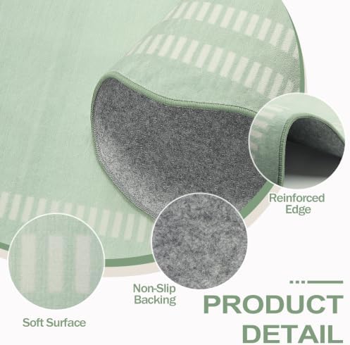 Washable Round Area Rug, 4ft Non Slip Morden Ombre Green Circle Rug - Image 3