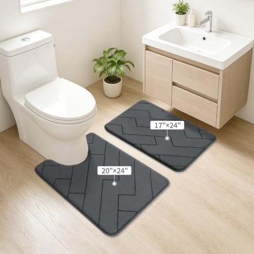 YIHOUSE 2 Piece Memory Foam Bathroom Rug Set, Dark Grey, 17"x24"+20"x24"U - Image 2