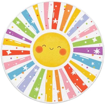 Sun Round Kid Rug, Colorful Soft Washable Non Slip Carpet for Kids Room by BACDOILQ