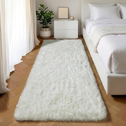 Cream White Runner Rugs for Bedroom Living Room, Ivory Fluffy 2x6 Area Rug by ONASAR