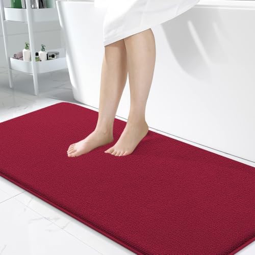 OLANLY Memory Foam Bathroom Runner Rugs 47x24, Absorbent Long Mat, Burgundy by OLANLY