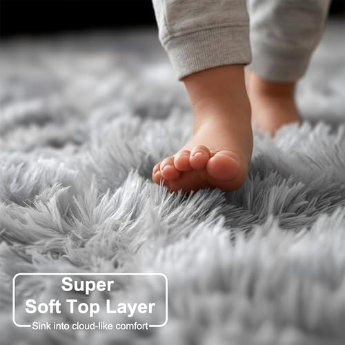 Amdrebio Tie-Dyed Light Grey Fluffy Large Rug 6x9 for Living Room Bedroom - Image 2