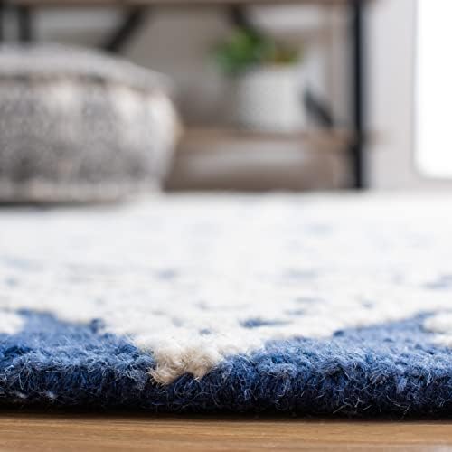 SAFAVIEH Blossom Collection Area Rug - 6' Square, Navy & Ivory, Handmade Wool, Ideal for High Traffic Areas in Living Room, Bedroom (BLM112N) - Image 7