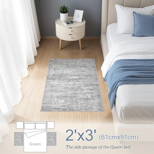 DMOYEST 2x3 Entryway Area Rug: Washable Neutral Modern Abstract Small Rug - Non-Slip Low Pile Throw Indoor Carpet for Entrance Kitchen Front Door Mat Bathroom Entry Kids Room - Vintage Grey - Image 3
