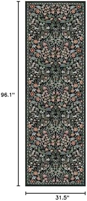 Moynesa Vintage 2'8"x8' Runner Rug, Black Floral Runner for Hallways - Image 2