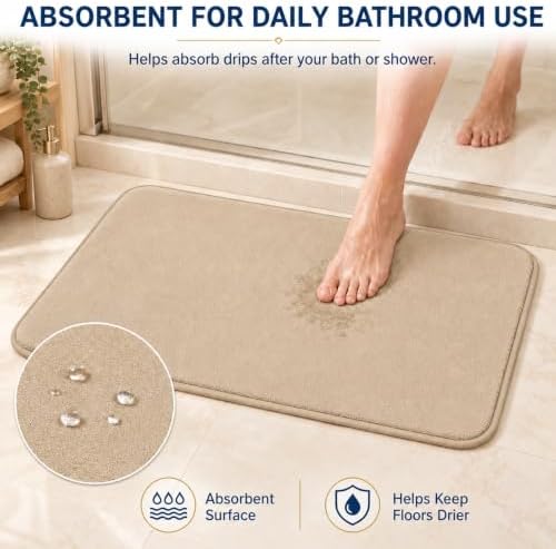 Beige Bath Mat Sets Extra Soft Memory Foam Bathroom Rugs 3 Piece Non Slip Absorbent & Dry Living Mat Sets Washable Bath Carpets with Toilet Rug,Bath Rugs for Bathroom,Tub,Shower,Kitchen,Bedroom - Image 4