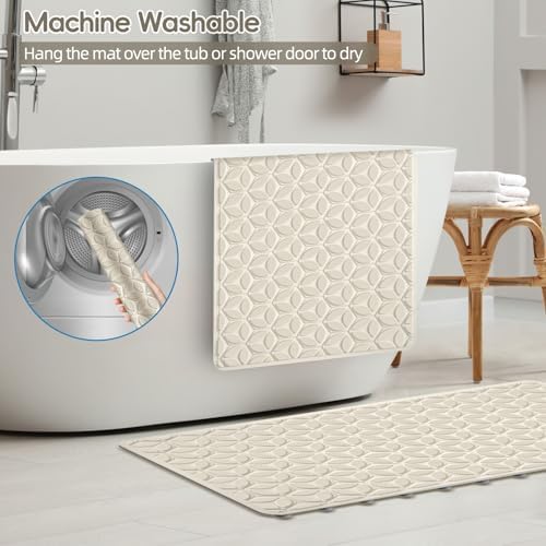 Non-Slip Rubber Bathtub Mat with Suction Cups, 17 × 35 Inch (Beige) - Image 7