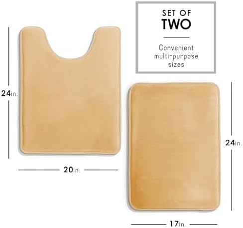 Clara Clark 2 Piece Bathroom Rugs, Velvet Memory Foam Bath Mat Set, Non-Slip Bath Rugs, Machine Wash, Dries Quickly, Ultra Soft Plush Bath Mats for Bathroom, 17 x 24 + Contour, Cream - Image 2
