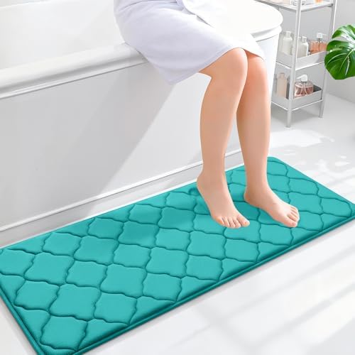 OLANLY Memory Foam Bath Mat Rug 47x17, Ultra Soft Bathroom Rugs, Teal by OLANLY