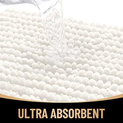 OLANLY Thick Chenille Large Bathroom Rugs 44x32, Absorbent Bath Mat, Ivory - Image 3