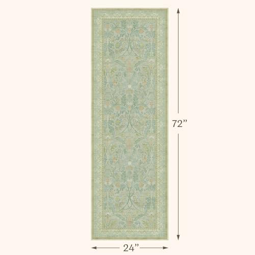 Floral 2x6 Washable Long Hallway Runner Rugs Non Slip, Sage Green Soft Runner for Bedroom Beside Bed, Entryway, Kitchen, Bathroom, Thin Laundry Mat for Floor, Cottage Core Indoor Carpet Decor - Image 2