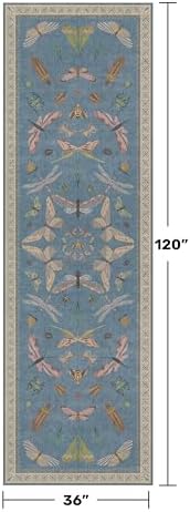 Colorful Vintage Runner Rug 3x10, Blue Insect Non Slip Hallway Rug for Kitchen Sink & Entryway, Washable Carpet - Image 2